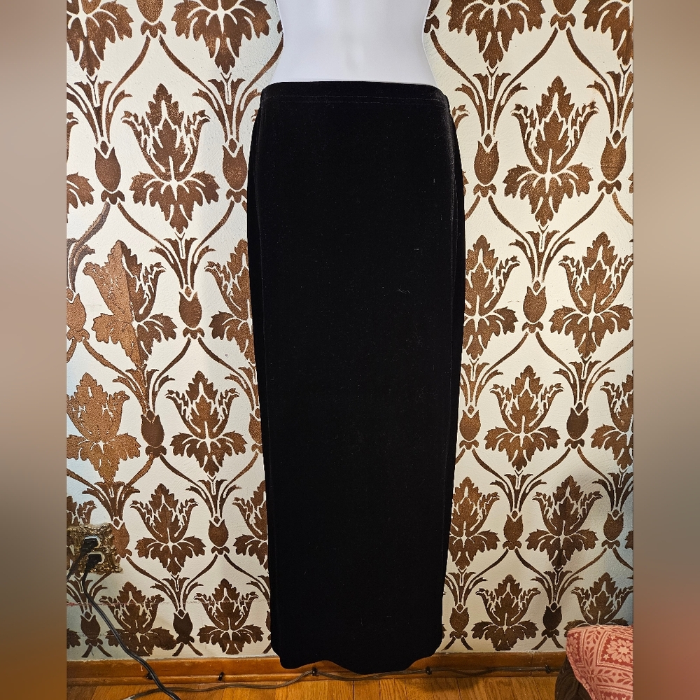 Vtg. CACHE Black Velvet Maxi Skirt Pull On Stretch Women's S Small 90s Y2k USA